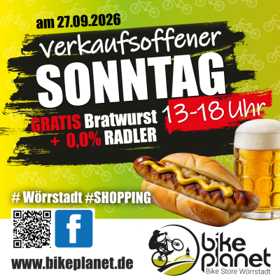 Verkaufsoffener Sonntag am 27.09.2026 mit gratis Bratwurst und Radler - 